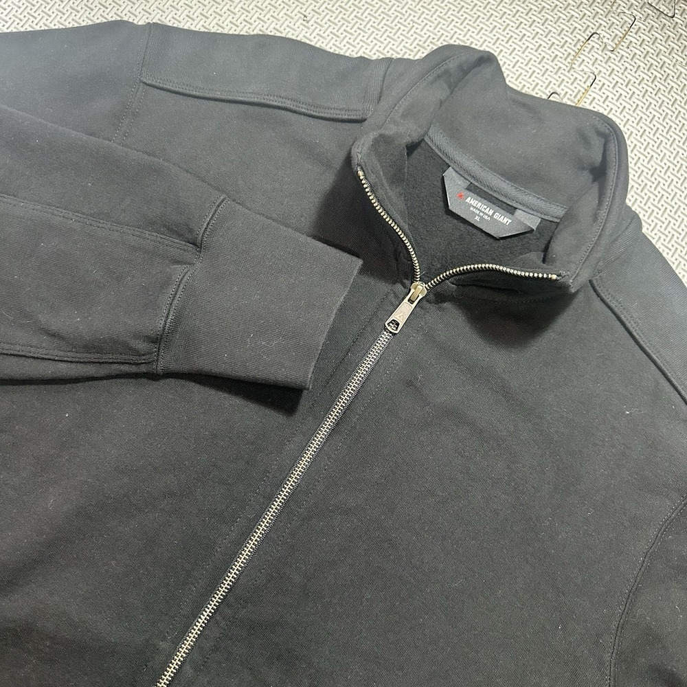 American Giant Moto Full Zip Jacket Mens XL Black Pockets Heavyweight Mock Neck